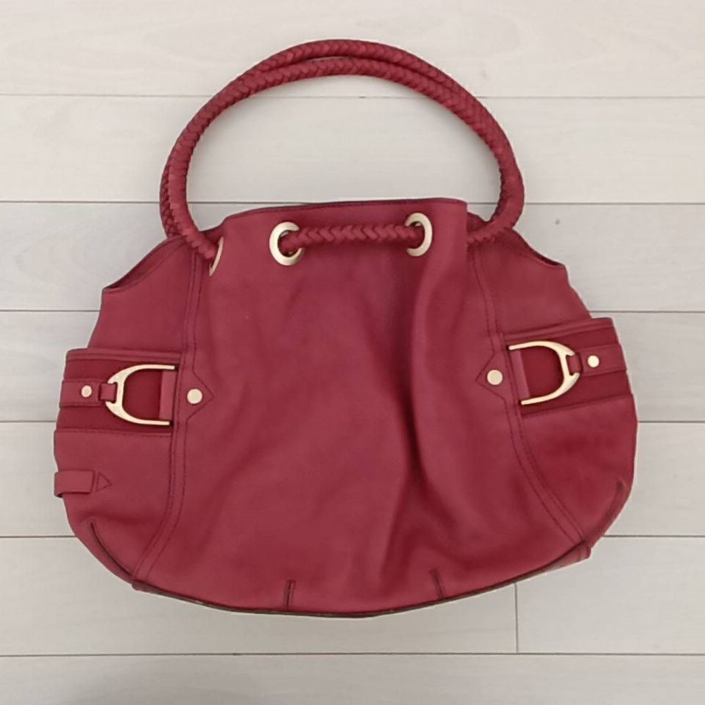 Cole Haan Women's Pebble Leather Brushed Braided Strap Bucket Bag Red